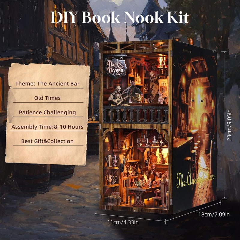 ETKVR Book Nook Kit, Book Nook Kits for Adults DIY Booknook Model Build, DIY 3D Wooden Puzzle Bookend Booknook Bookshelf Insert Miniature Dollhouse Kit for Home Decoration - Image 5